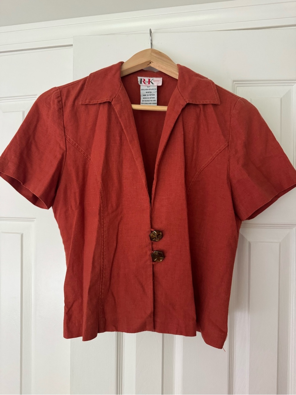 Vintage linen short sleeve “blazer” top